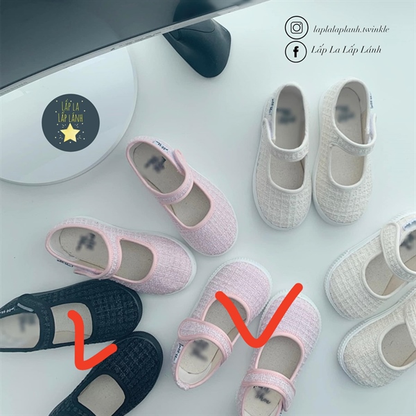 Petitshoes Giày hồng vải tweed size 150