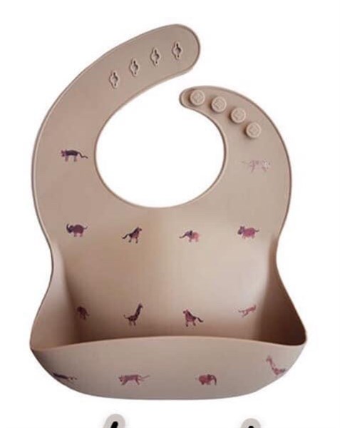 Mushie Yếm Silicone Animals nền Beige