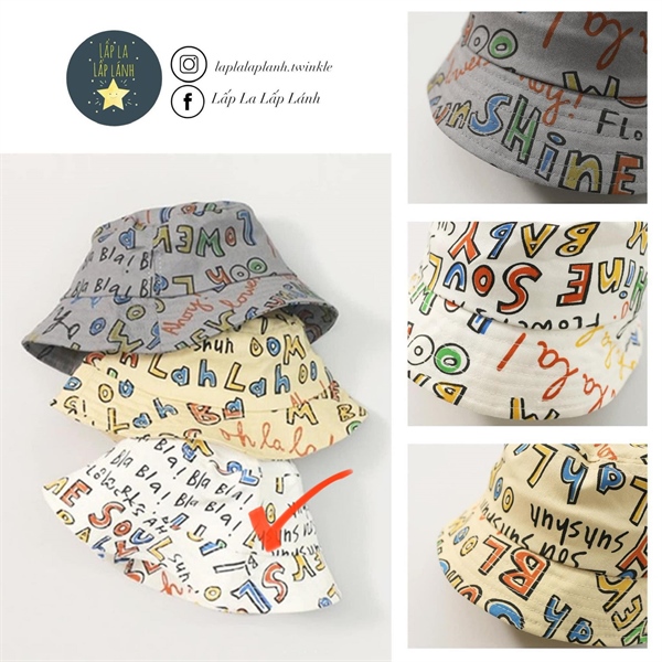 Rangubebe Nón vành hoạ tiết chữ Trắng