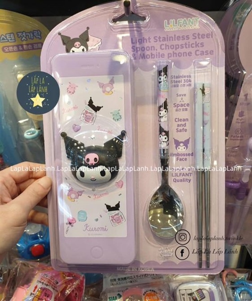 Lilfant Set muỗng đũa Kuromi kèm hộp chữ nhật