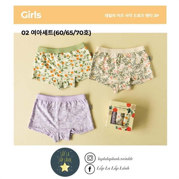 Dailylike Set quần chip Girls 2 size 75 8-9y