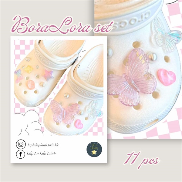 Crocs Charm bướm sao hồng