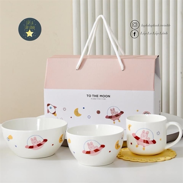 Modernhouse Set tô ly chén sứ thỏ hồng