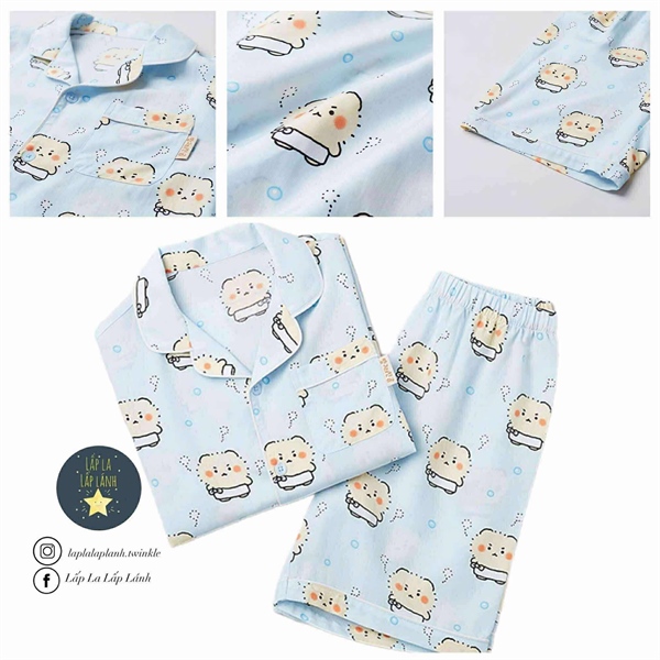 Spaokids Set pyjama Mangomee xanh ngắn tay cổ V size 120