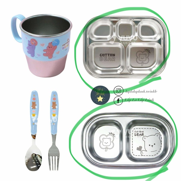 Dongyang Khay inox 2 ngăn cotton bear