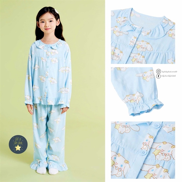 Spaokids Set pyjama Cinnamoroll dài tay cổ bèo size 160