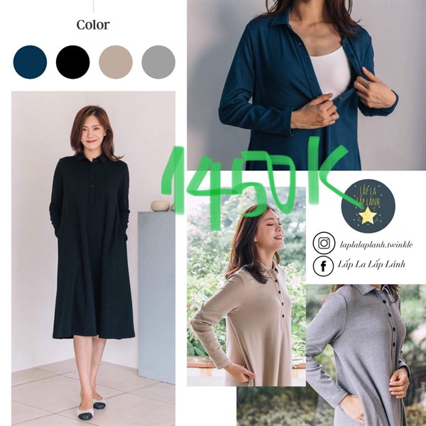 Konny Đầm Bỉm Sữa Cài Nút Có Cổ màu Xám