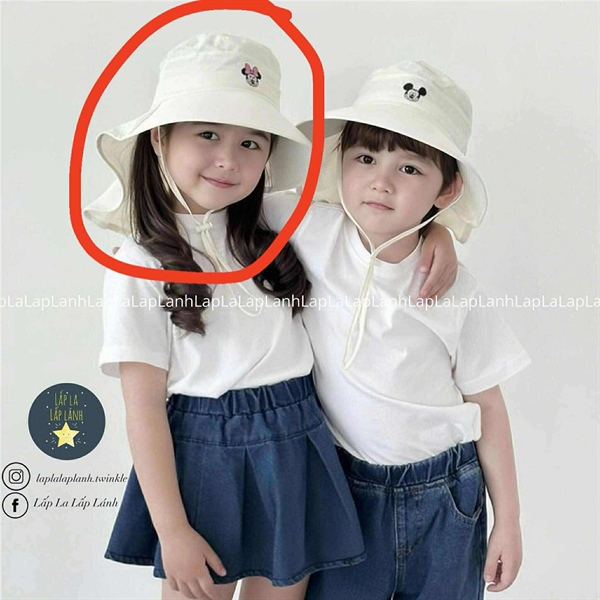 ECLL Nón vải che gáy Minnie Trắng