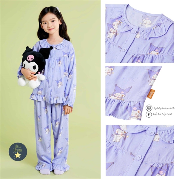 Spaokids Set pyjama Kuromi dài tay cổ bèo size 120
