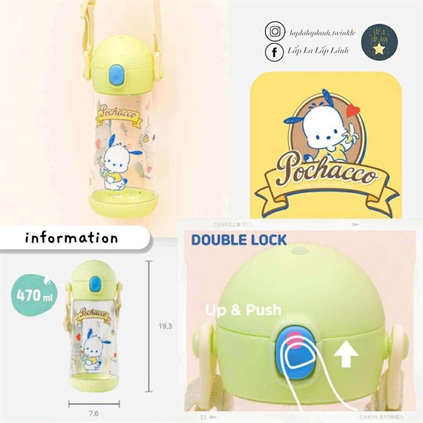 Lilfant Bình nước Pocchaco 470mL kèm dây đeo