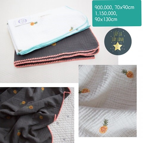 Naturestitch Chăn Quả Dứa Nền Xám Viền Hồng 90x130cm