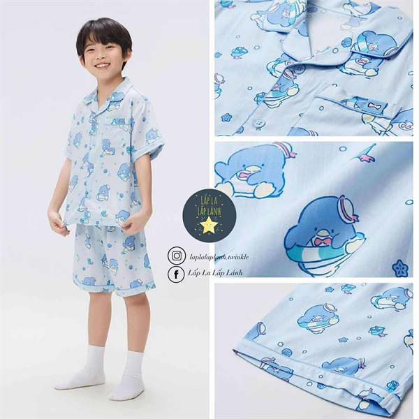 Spaokids Set pyjama SPPPF25KU1 Cánh cụt Blue ngắn tay cổ V size 110