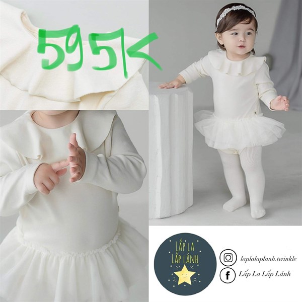 Happy Prince Romper Trắng cổ bèo váy xòe