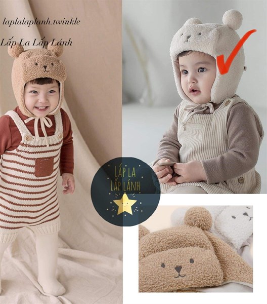 Happy Prince Nón lông mặt gấu 2 quả bông