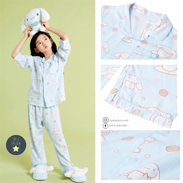 Spaokids Set pyjama Cinnamoroll dài tay cổ V size 120