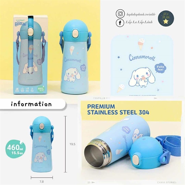 Lilfant Bình giữ nhiệt Cinnamoroll 460mL kèm dây đeo vai
