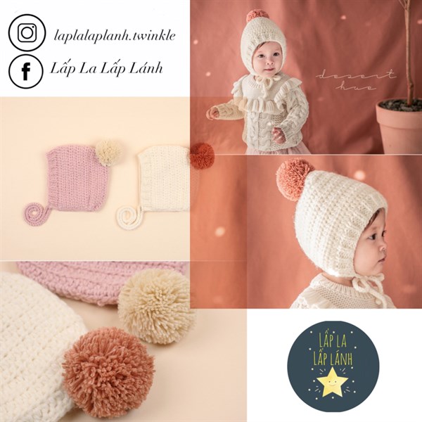 Happy Prince Nón chóp len đan thẳng quả bông Trắng