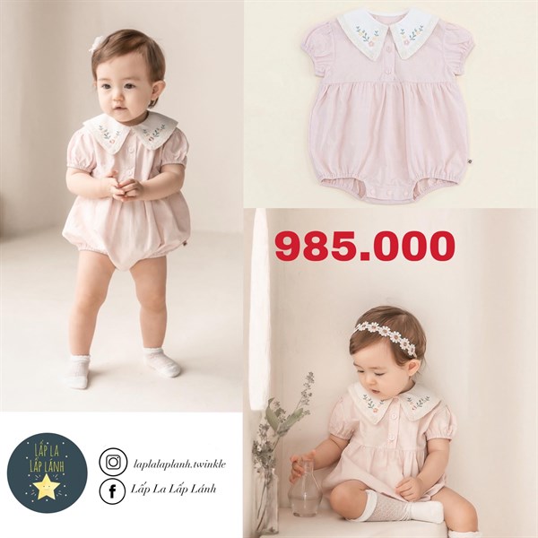 Happy Prince Romper Pink cổ hoa lá