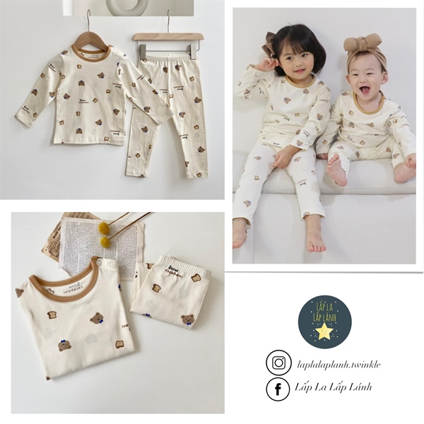 Cocohani Đồ bộ gấu viền Nâu size 100