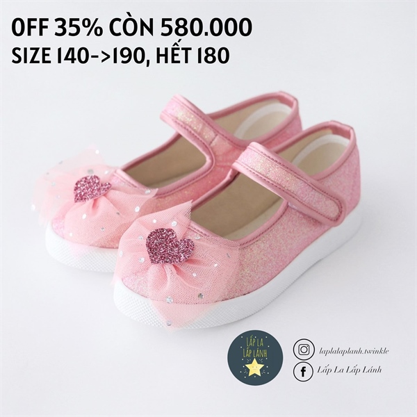 Petitshoes Giày hồng tim ren hồng size 140