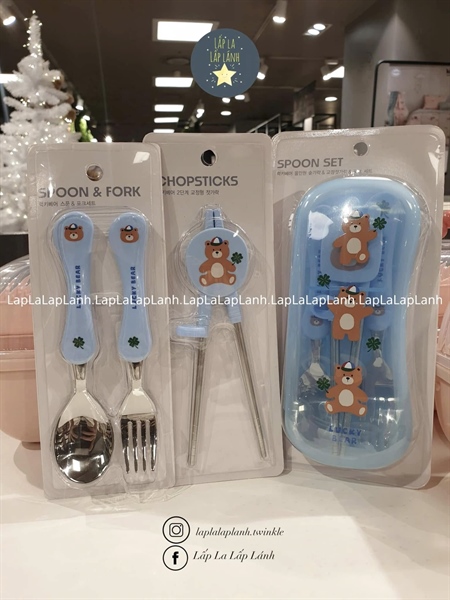 Modernhouse Set muỗng nĩa đũa Gấu xanh kèm hộp