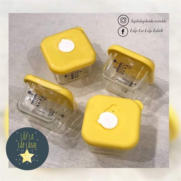 Glasslock Set 4 hũ thủy tinh vuông nắp vàng 210ml