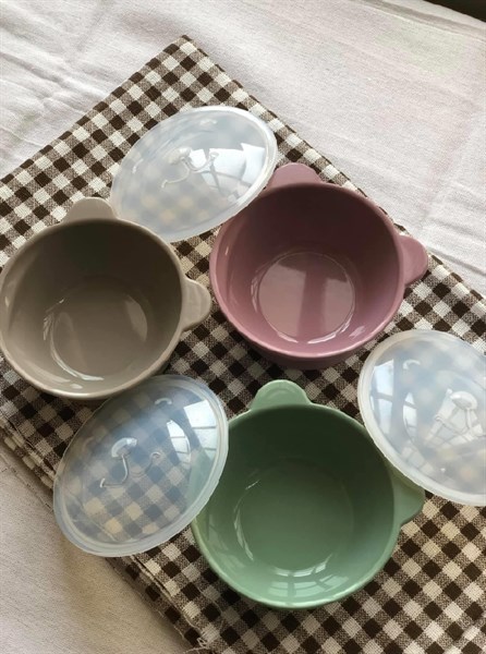 Modui Chén gấu Silicone có nắp Pink