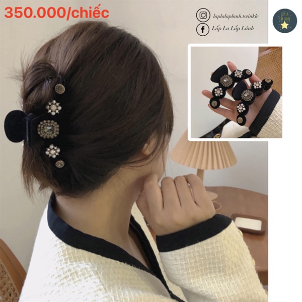 Byladies Kẹp tóc hoạ tiết hoa Đen
