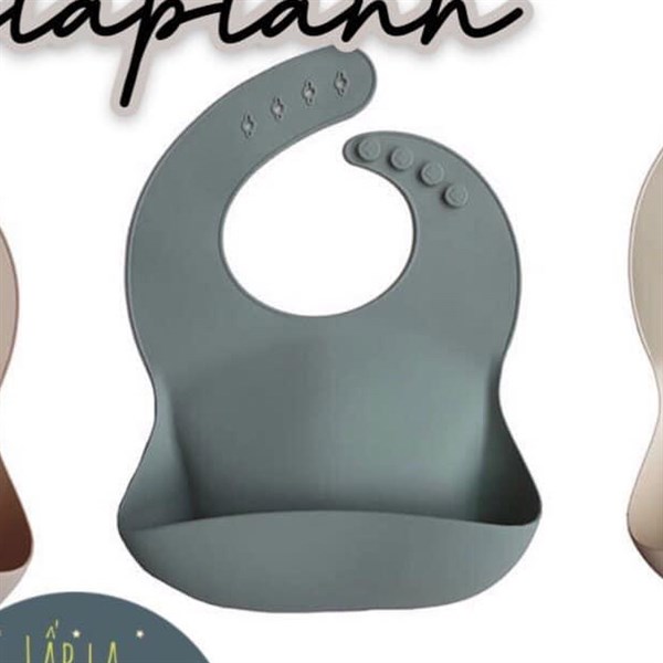 Mushie Yếm Silicone Xanh xám trơn