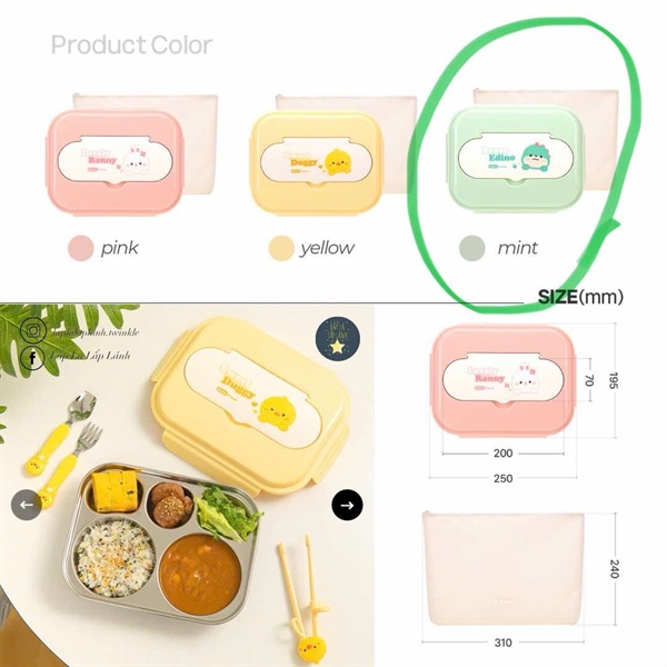 Edison Khay inox kèm nắp Khủng long xanh