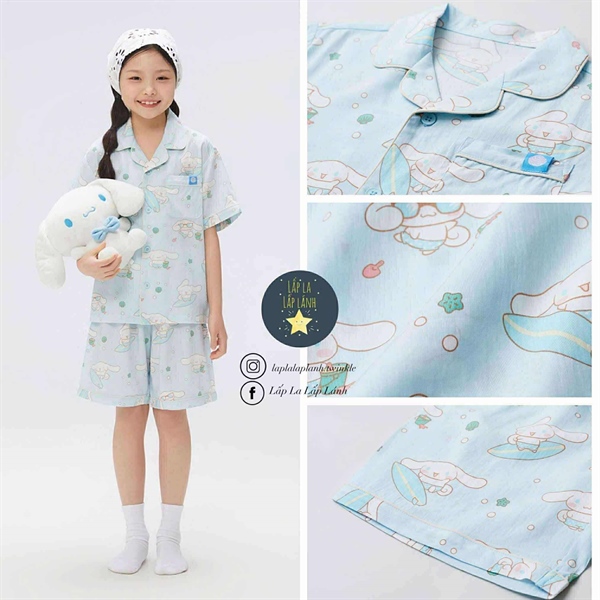 Spaokids Set pyjama SPPPF25KU1 Light Blue Cinnamoroll ngắn tay cổ V size 150