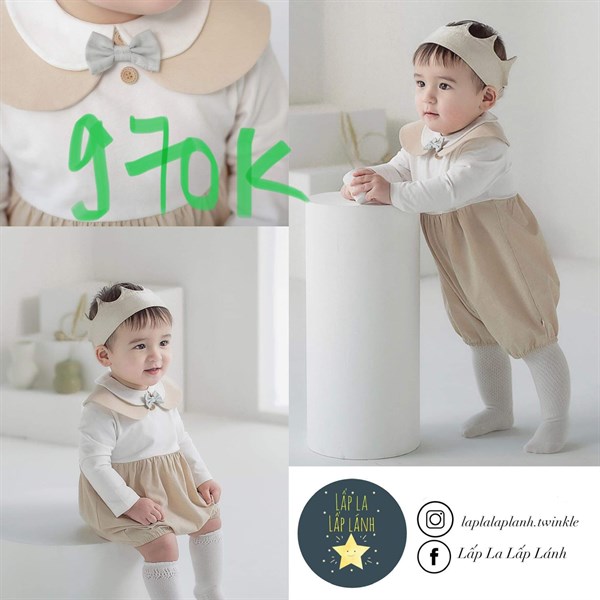 Happy Prince Romper trắng beige cổ tròn nơ