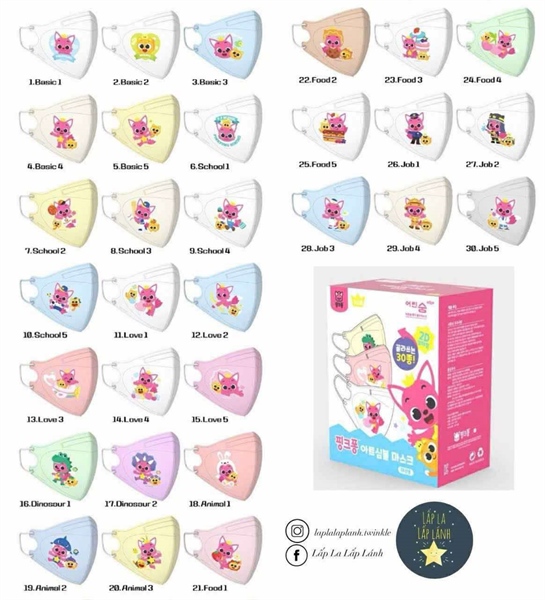 Orinsum Hộp 30 cái khẩu trang Pinkfong size 3-6Y