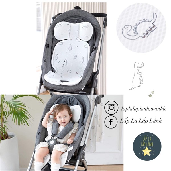 Bebenuvo Nệm lót xe đẩy Dino Trắng Đen
