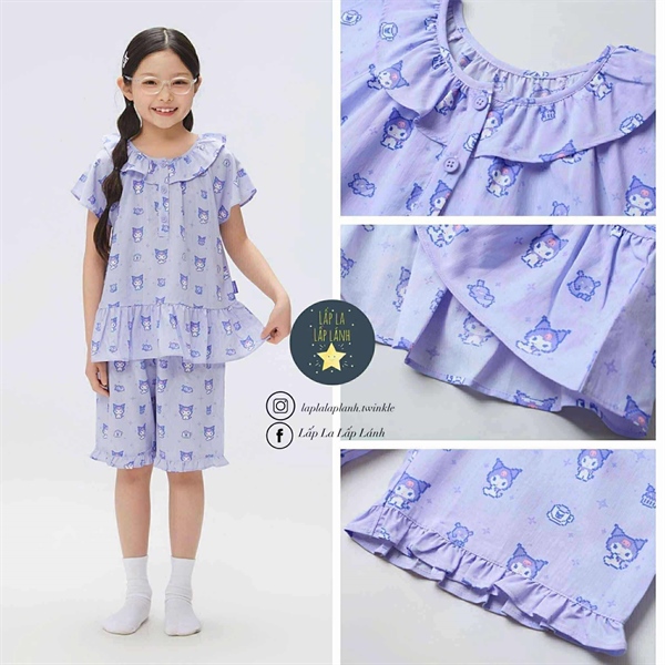 Spaokids Set pyjama SPPPF37KU1 Light Purlpe Kuromi ngắn tay cổ bèo size 130