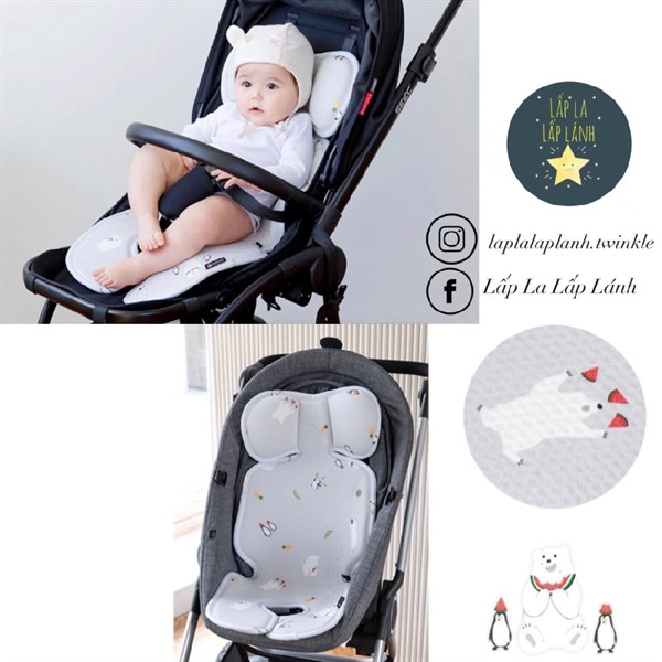Bebenuvo Nệm lót xe đẩy Polar Bear nền xám