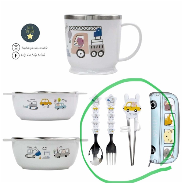 Dongyang Set muỗng nĩa đũa kèm túi đựng ô tô xám