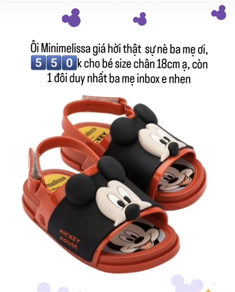 Minimelissa Sandal Mickey đỏ đen size 180