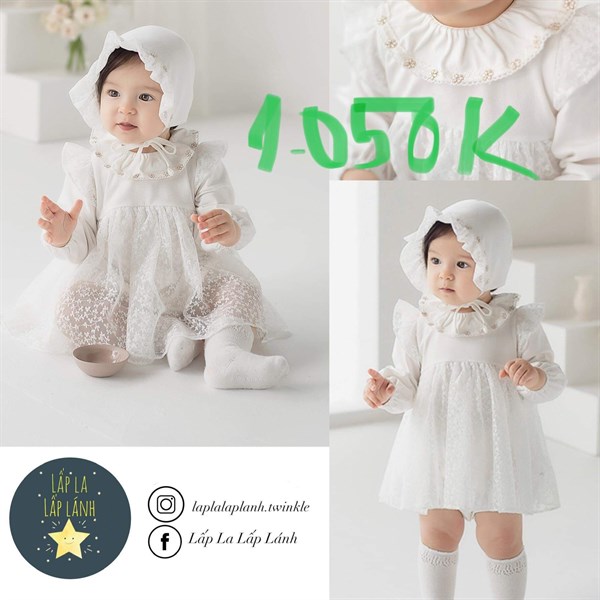 Happy Prince Đầm ren trắng cổ thêu hoa
