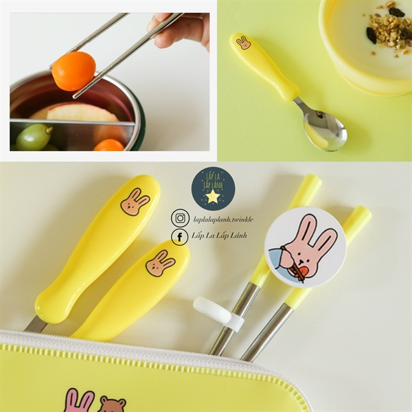 Dailylike Set muỗng nĩa đũa tập gắp Thỏ vàng