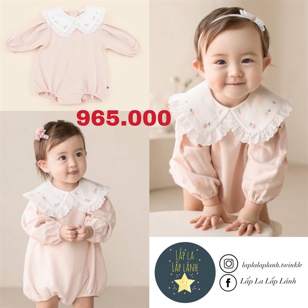 Happy Prince Romper Pink cổ ren