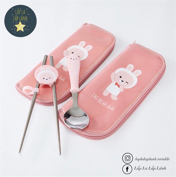 Modern House Set đũa muỗng thỏ hồng kèm hộp đựng