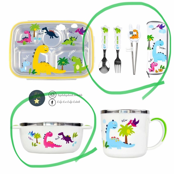 Dongyang Set muỗng nĩa đũa kèm túi Khủng Long