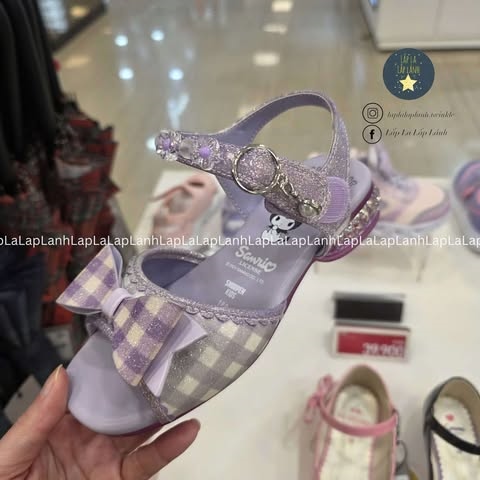 Shoopenkids Sandal đèn HPKWNE251S Kuromi caro tím S190