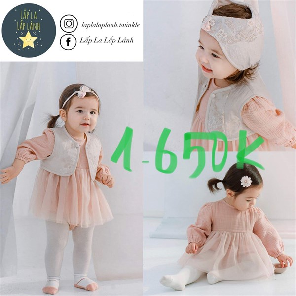 Happy Prince Fullset Romper hồng kèm turban