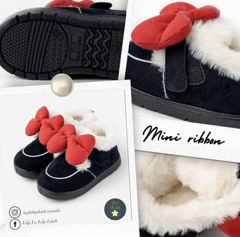 Ozkiz Ủng lông đen nơ hồng Mickey size 190