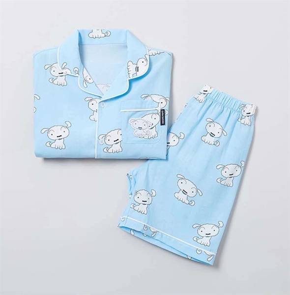 Spaokids Set pyjama Cún trắng nền xanh da trời ngắn tay cổ V size 160