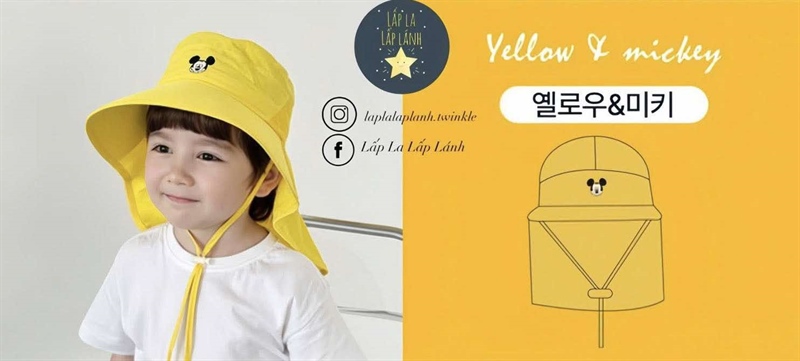 ECLL Nón vải che gáy Mickey Vàng