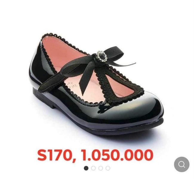 Bimbobimba Giày da đen bóng nơ ren size 170