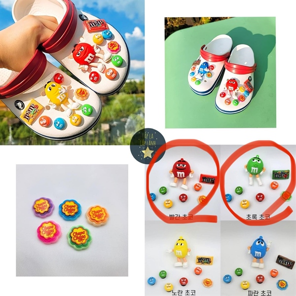 Crocs Jibbitz set charm M&M xanh đỏ